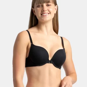 Black Padded Wired Super Combed Cotton Elastane Stretch Medium Coverage Pushup Bra