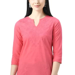 Pink Self Chikankari Short Kurti