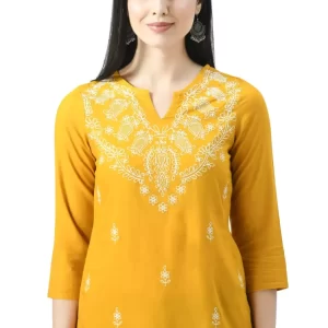 Mustard Yellow Chikankari Short Kurti