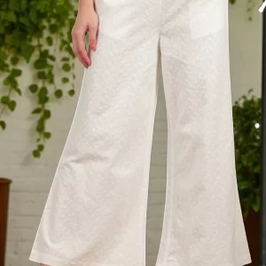 White Schiffli Embroidered Pure Cotton Flared Palazzo Pants