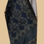 Indigo with Green Designs Ajrak Mul Cotton Dupatta