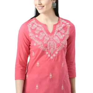 Pink Chikankari Short Kurti