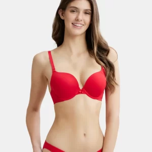 Wired Padded Super Combed Cotton Elastane Stretch Medium Coverage Pushup Bra with Plunge Neck