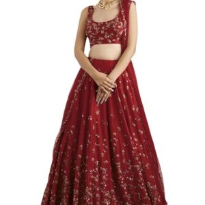 Women's Silk Embroidered Semi-Stitched Lehenga Choli (Red)