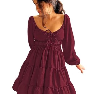 Mini Dress for Women | One Piece Dresses for Womens | Stylish Dress for Woman |Mini Dresses Rayon for Women(Maroon)