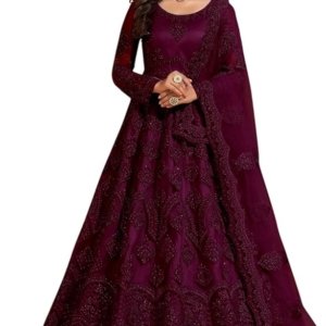 Women's Net Embroidered Semi-Stitched Gown