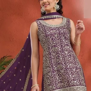 Purple Georgette Embroidered Sequin Palazzo Set Festive Wear