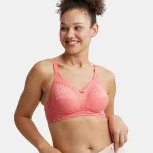 Wire free Non Padded Super Combed Cotton Elastane Stretch Full Coverage Plus Size Bra with Lace Styling