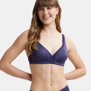 Non Padded Soft Touch Microfiber Elastane Stretch Full Coverage Everyday Bra with Stylized Mesh Panel