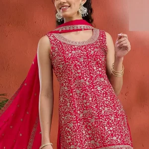 Red Georgette Embroidered Sequin Palazzo Set Festive Wear