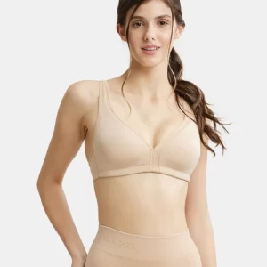 Wire free Non Padded Soft Touch Microfiber Elastane Stretch Full Coverage Everyday Bra with Stylized Mesh Panel