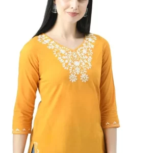 Mustard Yellow Resham Work Short Kurti