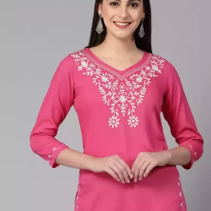 Pink Resham Work Short Kurti