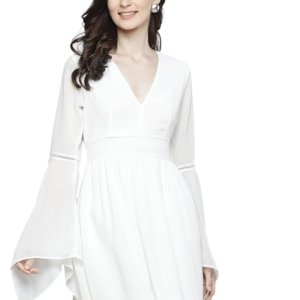 Women's Georgette Knee-Length Skater Dress(White)