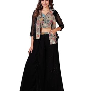 Women's Black Indo Western lehenga Choli With Shrug