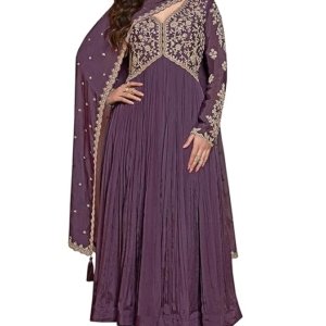 Women's Silk Blend Embroidery Alia Cut Kurta Pant Set with Dupatta(Purple)