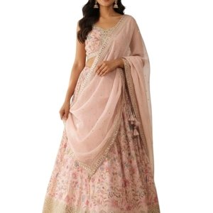 Women's Digital Print With Embroidered Organza Lehenga Choli With Dupatta