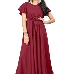 Red Stylish Women’s Solid Crepe Maxi Gown Dress | Long Western Dress, Casual, Evening, and Brunch Outfit