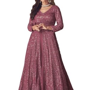 Straight Suit for Women | Georgette & Santoon Straight Suit | Semi-Stitched Gown for Women(Pink)