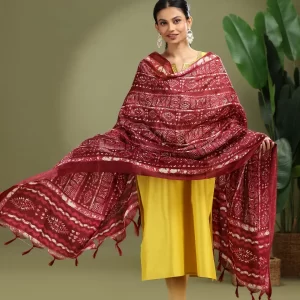 Wine Chiffon Floral Printed Dupatta
