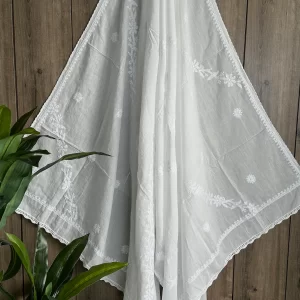 Chikankari White Pure Cotton Dupatta