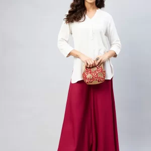 Viscose Rayon Solid Maroon Handloom Palazzo
