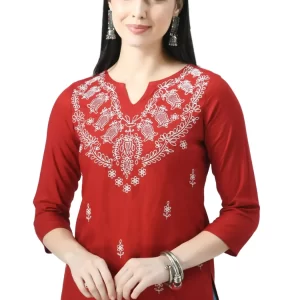 Red Chikankari Short Kurti