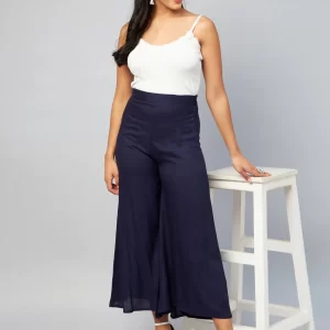 Viscose Rayon Solid Navy Blue Handloom Palazzo