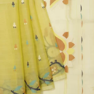 Parrot Green Bengal Jamadani Saree