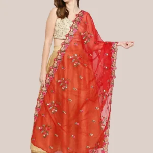 Organza Dupatta with Multicolor Floral Embroidery