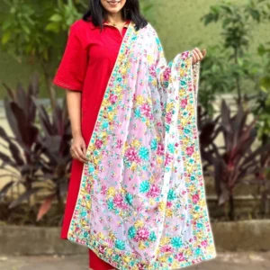 Floral Embroidered White & Multi Georgette Dupatta