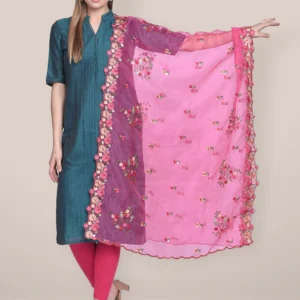 Organza Dupatta with Multicolor Floral Embroidery